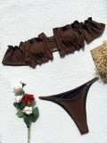 Solid Short Sleeve Beach Bikini 2 Piece Sets CASF-6180