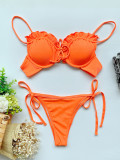 Solid Underwired Push-Up Pleated Bikini Sets CASF-6286
