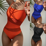 Solid Mesh Patchwork One-Piece Swimsuit CASF-6271