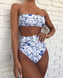 Tube Top High Waist Printed Swimsuit Two Piece Set CSYZ-WB10