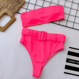 Tube Top High Waist Printed Swimsuit Two Piece Set CSYZ-WB10