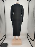 Plus Size Pink Letter Long Sleeve Midi Dress XMF-098