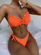 Solid Underwired Push-Up Pleated Bikini Sets CASF-6286