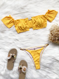 Solid Short Sleeve Beach Bikini 2 Piece Sets CASF-6180