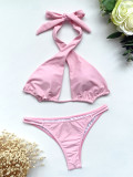 Solid Sexy Halter Bandage Bikini 2 Piece Sets CASF-6327