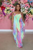 Sexy Printed Spaghetti Strap Pockets Loose Maxi Dress SMR-SMR10502