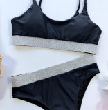 Sexy High Waist Sequin Solid Color Split Swimsuit CSYZ-18103