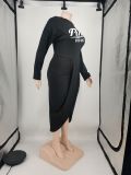 Plus Size Pink Letter Long Sleeve Midi Dress XMF-098