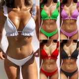 Solid Pleated Swimsuit Bikini 2 Piece Sets CASF-8915