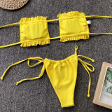 Sexy Solid Color Ruched Bikini 2 Piece Sets CSYZ-1977