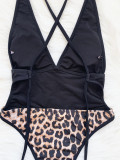 Leopard V Neck Bandage One-Piece Swimsuit CASF-6316