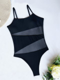 Solid Mesh Patchwork One-Piece Swimsuit CASF-6271