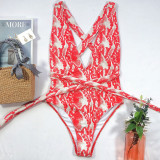 Print Tie Up One Piece Swimsuit CSYZ-B03