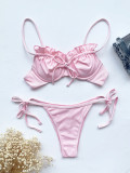Solid Underwired Push-Up Pleated Bikini Sets CASF-6286