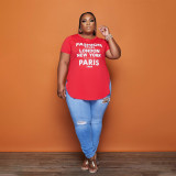 Plus Size Letter Print Short Sleeve O Neck T Shirt HNIF-012