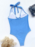 Snake Skin Print Halter One-Piece Swimsuit CASF-6253