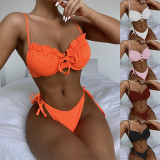 Solid Underwired Push-Up Pleated Bikini Sets CASF-6286