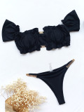 Solid Short Sleeve Beach Bikini 2 Piece Sets CASF-6180