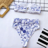 Tube Top High Waist Printed Swimsuit Two Piece Set CSYZ-WB10