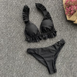 Solid Pleated Swimsuit Bikini 2 Piece Sets CASF-8915