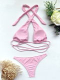 Solid Sexy Halter Bandage Bikini 2 Piece Sets CASF-6327