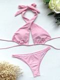 Solid Sexy Halter Bandage Bikini 2 Piece Sets CASF-6327