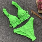 Solid Pleated Swimsuit Bikini 2 Piece Sets CASF-8915