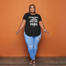 Plus Size Letter Print Short Sleeve O Neck T Shirt HNIF-012