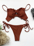 Solid Underwired Push-Up Pleated Bikini Sets CASF-6286