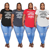Plus Size Letter Print Short Sleeve O Neck T Shirt HNIF-012