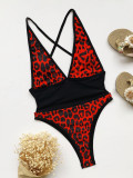Leopard V Neck Bandage One-Piece Swimsuit CASF-6316