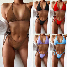 Sexy Solid Color Halter Bikini Swimsuit Two Piece Set CSYZ-B175W