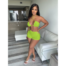 Sexy Casual Solid Color Cross Halter Shorts 2 Piece Sets FOSF-8118