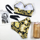 Sexy Lace Strap Bra and Panty Split Swimsuit (Lace Strap Detachable) CSYZ-B117W