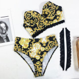 Sexy Lace Strap Bra and Panty Split Swimsuit (Lace Strap Detachable) CSYZ-B117W