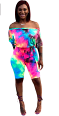 Plus Size Summer Sexy Print Off Shoulder Tie Up Rompers SH-390269