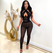 Sexy Nightclub Sequin Backless Top Pencil Pants 2 Piece Sets SH-390266