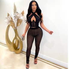 Sexy Nightclub Sequin Backless Top Pencil Pants 2 Piece Sets SH-390266