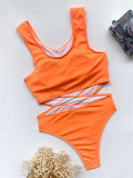Solid Hollow Out Bikini One Piece Swimsuit CASF-6289