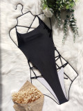 Solid Backless Bandage One-Piece Swimsuit CASF-6300