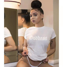 Letter Hot Drilling O Neck Casual T-Shirt WAF-80001