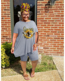 Plus Size Printed T Shirt And Shorts 2 Piece Sets WAF-7416148