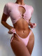 Solid Color Short Sleeve Sexy Cutout Swimsuit Two Piece Set CSYZ-B296W