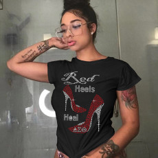 Hot Drilling O Neck Casual T Shirt WAF-80003