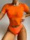 Solid Color Swimsuit Tankinis And Mesh Short Sleeve 3 Piece Set CSYZ-B305