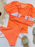 Solid Color Swimsuit Tankinis And Mesh Short Sleeve 3 Piece Set CSYZ-B305
