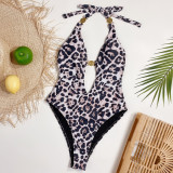 Sexy Leopard Print Halter Neck One-Piece Swimsuit CSYZ-B277W