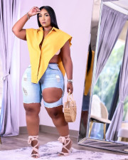 Plus Size Denim Ripped Hole Jeans Shorts LM-8303
