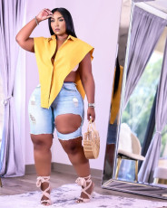 Plus Size Denim Ripped Hole Jeans Shorts LM-8303