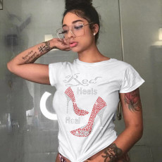 Hot Drilling O Neck Casual T Shirt WAF-80003